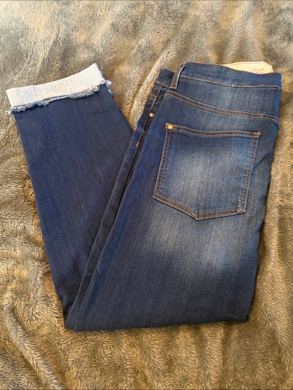 Dark Blue Frayed Hem Skinny Jeans